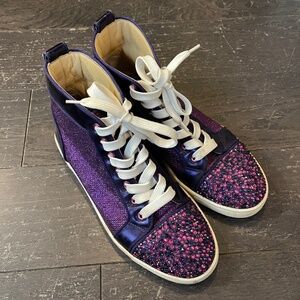 Christian Louboutin Purple leather Sneakers With Crystals Women Size 38 high top